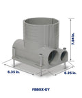 2 Gang Concrete Floor Box System Gray With Bullseye Leveling And Low Voltage Divider, 6.25 Inch Height, Front View