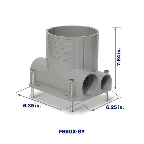 2 Gang Concrete Floor Box System Gray With Bullseye Leveling And Low Voltage Divider, 6.25 Inch Height, Front View