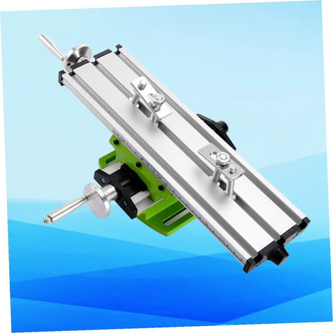 Rock Solid Mini Milling Machine Worktable With Slick Compound Drill Slide Table and Heavy Duty Multifunction Vise Fixture for Bench Drill X Y Axis Precision, showing the aluminum body and hand wheels.