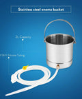 Coffee Enema Kit Stainless Steel 1.8 Qt Bucket Easy To Use No Fuss Setup With Food Grade 304 Stainless BPA Free Silicone Hose Phthalate Free Non Toxic Construction For Cleanse And Detox Enemas. 2L bucket and silicone tubing