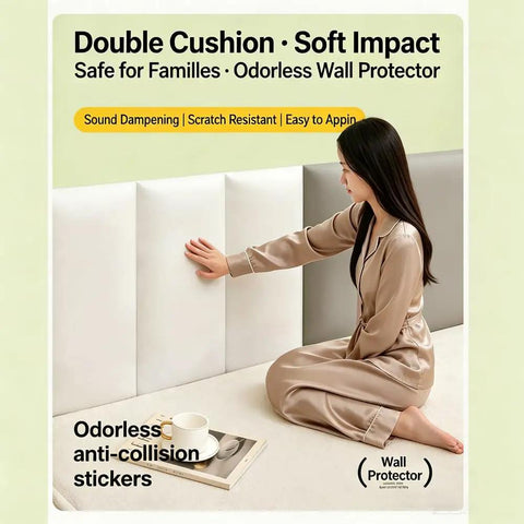 Solid White 3D Foam Wall Protectors, Rad Sound Blocking Acoustic Bed Backers, Soft Anti Collision Safety Pads, Chill Vibe Room Padding For Kids Playrooms And Bedrooms, Hassle Free Game Changer Setup, woman touching wall panels