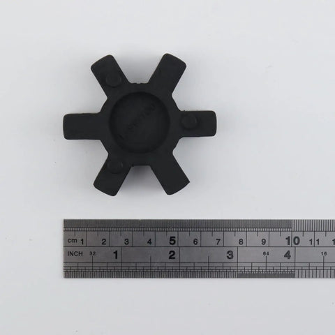 Flexible NBR Rubber Spider Center Inserts for L Jaw Couplings 64mm Outer Diameter Black 4 Pack, shown with ruler