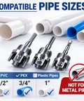 Heavy Duty 4 In 1 Water Pipe Threader Tool For Pvc And Copper Pipes with compatible sizes 1/2, 3/4, 1 inch for plastic pipes.