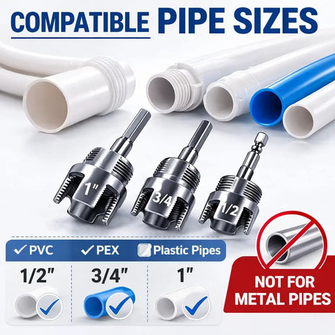 Heavy Duty 4 In 1 Water Pipe Threader Tool For Pvc And Copper Pipes with compatible sizes 1/2, 3/4, 1 inch for plastic pipes.