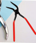 Seam Metal Bender Tool Hand Seamer Pliers with red grips for sheet metal bending and flattening, pro grade heavy duty pliers