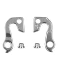2 Pack Derailleur Hanger Replacement For Mountain And Road Bikes That Fits GT KHS Mongoose Aggressor Kestrel And More Durable Aluminum Easy Install With Screws Included Reliable Spare For Quick Shifts And Emergency Repairs, showing two aluminum hangers and screws.