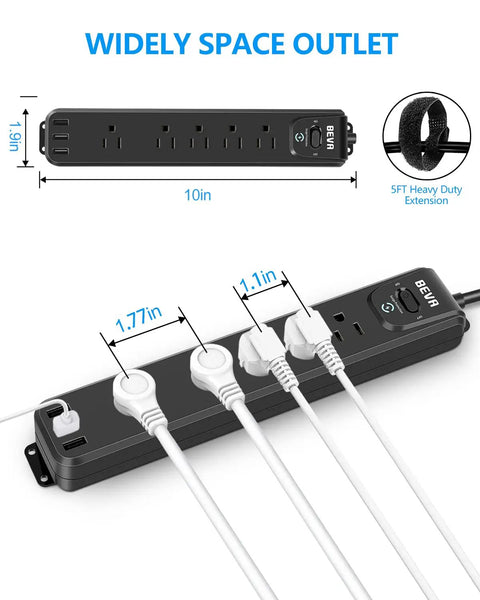 Two Pack Surge Protector Power Strips With 10 Foot Heavy Duty Extension Cord, Five Widely Spaced Outlets And Three USB Ports