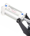 Heavy Duty Pneumatic Hold Down Clamp And 32mm Bore Air Toggle Fixture With 500 Lb Welding Grip Built Like A Tank From Hot Rolled Steel close-up of cylinder and lever
