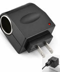 Pretty Slick AC To DC Car Adapter Turns Home Outlet Into 12V Cigarette Lighter Jack With Glowing LED Beacon Compact Power Supply close-up view