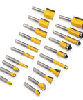 Heavy Duty 50 Piece Router Bit Set With 1/4 Inch Shank And Carbide Blades, 50 premium bits in various shapes for woodworking.
