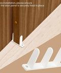 4 Pack Universal Closet Door Floor Guide Kit For One Three Eighths Inch Thick Doors ABS Sliding Door Bottom Guide White Durable Plastic Rail System With Eight Screws For Easy Installation, close-up view of guide in use and isolated.