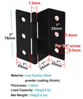 Angled view of black offset half-surface chest hinge for 1" thick door panel; low-carbon steel, powder-coated finish.