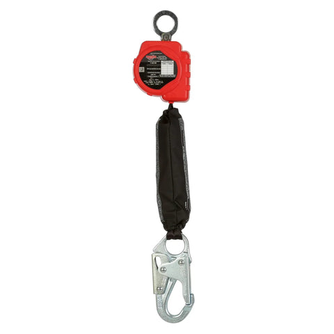 Self Retracting Lifeline Rebel 6-Foot Web With Steel Snap Hook No Top Connector Black Red for Industrial Fall Protection