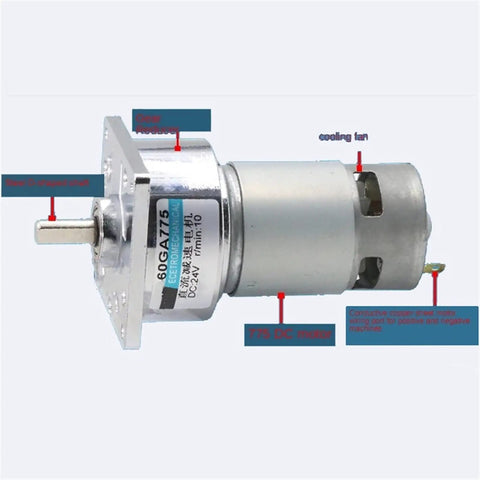 775 Series DC Gear Motor Rolling Smooth And Cranking Hard 12V To 24V Specs Fuel 35W Of Badass Torque with detailed components view.