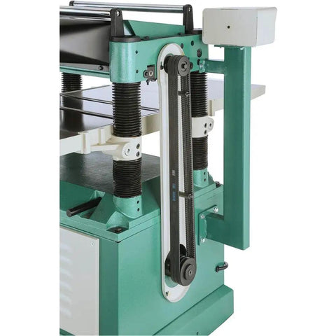 Heavy Duty 20 Inch Thickness Planer With A Beefy 5 Horsepower Motor And Swappable Spiral Carbide Cutterheads Rock Solid Cast Iron Construction Precision Ground Tables And Wings Includes Reliable Board Return Rollers