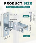 Wall Mount Gate Hinge Set For Chain Link Fences, 4 Hinges With 8 Wood Bolts, Fits 1-3/8 Inch Pipe, Silver Zinc Plated Iron
