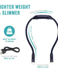Lightweight Neck Reading Light With Three Color Modes And Nine Brightness Levels For Reading In Bed, Knitting, Crocheting, Sewing And Crafts, Rechargeable Hands Free Portable Light shown with dimensions and USB cable.