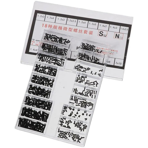 Small Screws Assortment Kit With 18 Kinds M1.2 M1.4 M2.0 Mini Micro Screws Set for Eyeglasses Watches Clocks Black Round Head Countersunk
