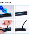 Using 2-In-1 Drip Irrigation Hole Punch And Fitting Insertion Tool Kit on black tubing with blue handle for 1/4 inch fittings.