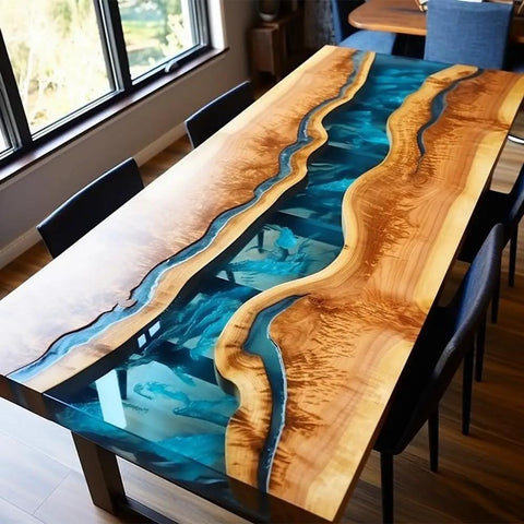 River table with 2 Gallon Epoxy Resin Kit Pro Grade With Pumps 1 To 1 Mix Crystal Clear High Gloss for molds and countertops