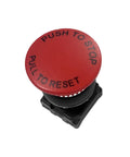 Solid As A Rock 22Mm Red Mushroom Emergency Stop Button Push Pull Switch UL Certified close-up view showing push to stop and pull to reset labels.