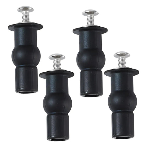 Solid Brass Core Expanding Rubber Screw Bolts For Universal Top Mount Toilet Seats Blind Hole Quick Replacement Hardware Kit Four Piece Set, black rubber bolts with stainless steel screws.