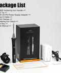 Upgraded TS80P Portable Soldering Iron Station Kit With OLED Display, including TS80P handle, power supply, cable, and accessories.
