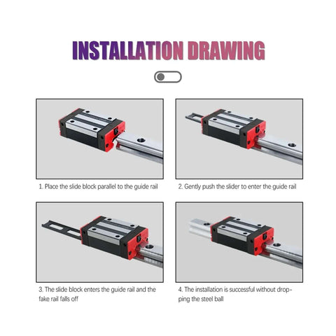 High Quality Linear Guide Rail Kit With 4 Pcs HGR30 200 To 500mm For Pro CNC Smooth Zero Friction Easy Install Sealed Units Automation Measuring Needing Dead Accurate Straight Line Reliable Performance On DIY Project You Gotta Love It., installation drawing for HGR30 linear rail block on guide rail