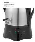 Close-up of Boss 220V Electric Turkish Tea Maker with 3L stainless steel boiler, showing control lights and spout.