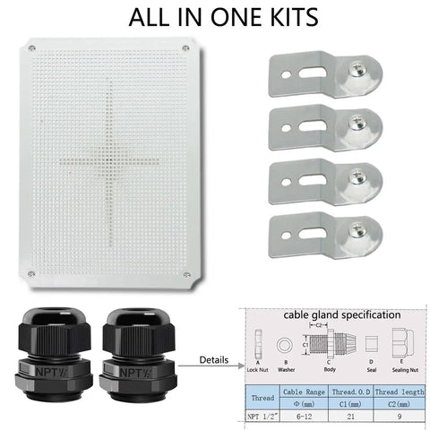 Beefy Outdoor Junction Box With Hinged Cover IP67 Weatherproof ABS Enclosure Heavy Duty Latch Includes 4 Brackets 2 Cable Glands