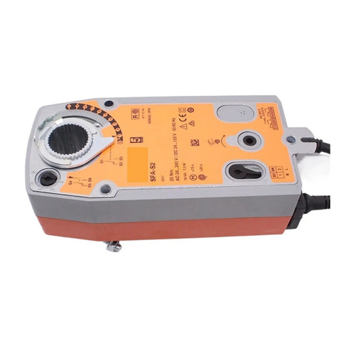 Top Tier 20Nm 24V AC DC Electric Actuator With Emergency Bypass Function, SFA-S2 model in grey and orange design for HVAC air damper management.