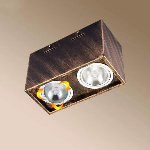 iumLeap Recessed Lighting Housing Trim Kits Wall Mounted Downlights Square Spotlights Led Ceiling Light Ceiling Double Head Light s Retro Vintage Downlight 360°, White Light_7w with dual adjustable lights.