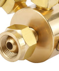 Close-up of CGA 200 regulator fitting from Heavy Duty Pro Grade Air Acetylene Welding And Cutting Torch Set with brass components