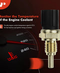 Front view of A-Premium engine coolant temperature sensor with brass body and black plastic connector.