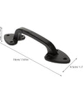Barn Door Handles Set Cast Iron 3 Pieces Black With Aged Iron Finish, showing single handle, dimensions 19cm x 4.5cm x 3cm