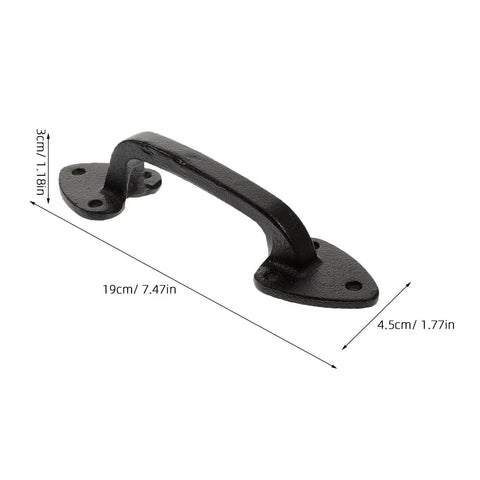 Barn Door Handles Set Cast Iron 3 Pieces Black With Aged Iron Finish, showing single handle, dimensions 19cm x 4.5cm x 3cm