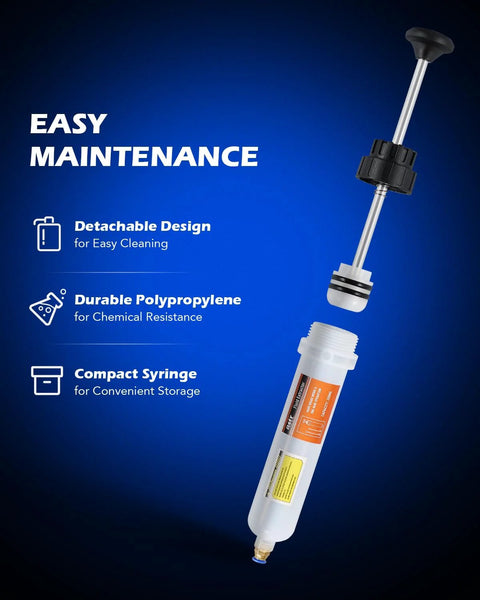 Orion Motor Tech 200mL manual fluid extractor syringe with detachable cap and white polypropylene body