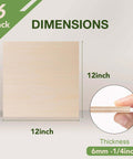 Front view of a 12x12 inch maple plywood sheet, 1/4 inch (6mm) thick; part of a 6-pack