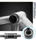 68x123mm Square Taper Bottom Bracket Upgrade for 68mm Shell and 123mm Spindle Length shown installed in a bicycle frame