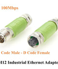 M12 X Code Male To M12 D Code Female Shielded Ethernet Adapter Cat5e 100Mbps for PLCs IO Modules Sensors Actuators IP67 Two Pack