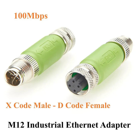 M12 X Code Male To M12 D Code Female Shielded Ethernet Adapter 100Mbps Cat5e for industrial PLCs and I/O modules