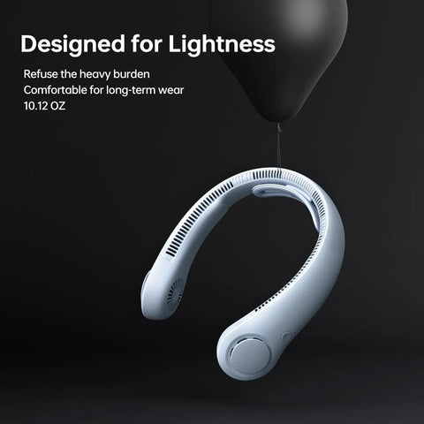 Portable Neck Fan With 5 Speed Gears 6000mAh Hands Free Wearable Bladeless Cooling Quiet USB Rechargeable Light Blue