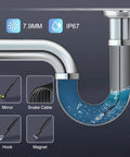 1920P Endoscope Camera With Light Waterproof For iOS And Android 2.0MP Borescope With 7.9mm Probe Flexible Cable HD Video And Still Images Sewer inspection tool showing 7.9mm IP67 probe, snake cable, mirror, hook, and magnet attachments