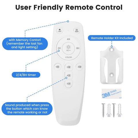 Remote control with holder for Solar Rechargeable Ceiling Fan Light With Battery Backup 20.5 Inch Outdoor Hanging Fan