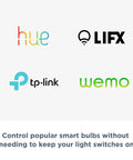 Smart Dimmer Switch For Your Smart Home System, Level Up Your Lighting With Easy Dimming, logos of Hue, LIFX, TP-Link, Wemo
