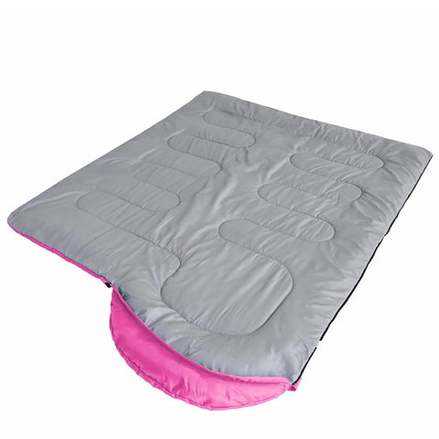 All Season Camping Sleeping Bag for Adults and Kids, Lightweight and Waterproof, gray with pink lining, ideal for outdoor adventures