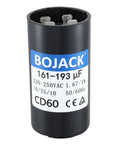 Universal Round Start Capacitor 161-193 uF 220-250V AC For Motors And Appliances Replacement Part 50 60 Hz High Temp -40C To 65C Durable CD60 Compatible Replacement For Any Brand With The Same Capacitance And Voltage Easy Install Durable Build. Black CD60 start capacitor with 161-193µF, 220-250VAC label