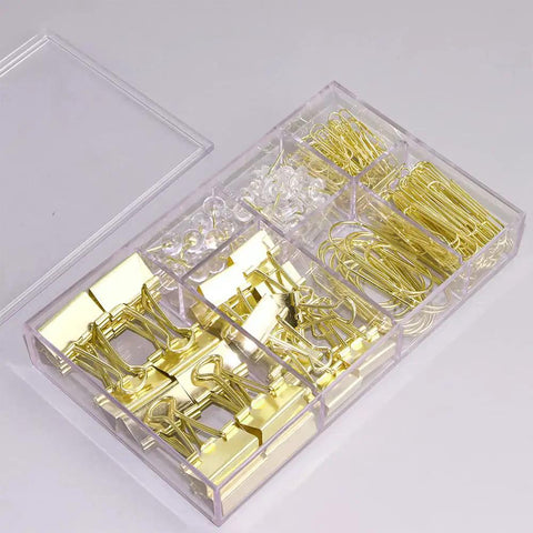 Gold Paper Clips And Binder Clips Set 154 Pcs Must Have Office Supplies Bundle With Jumbo Large And Small Clips Clear Push Pins