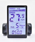 Ebike Display M5 With UART No 2 Protocol For 24V To 60V Systems LCD showing speed 27.9 mph, energy bar, and PAS level.