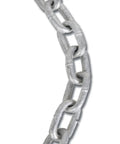 Close-up of Dogged Grade 30 Proof Coil Chain 3/8 Inch By 63 Feet Hot Dipped Galvanized Steel links for secure load tying.